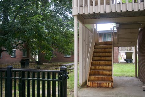 A staircase on vacated building 17. by Jordyn Haime / TNH staff