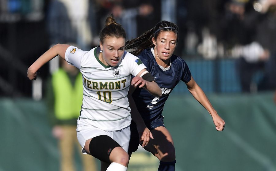 7 November 2021: University of Vermont Catamounts Women’s Soccer Team hosts University of New Hampshire Wildcats in the America East Championship Finals at  Virtue Field in Burlington, Vermont. Mandatory Credit: Ed Wolfstein Photo