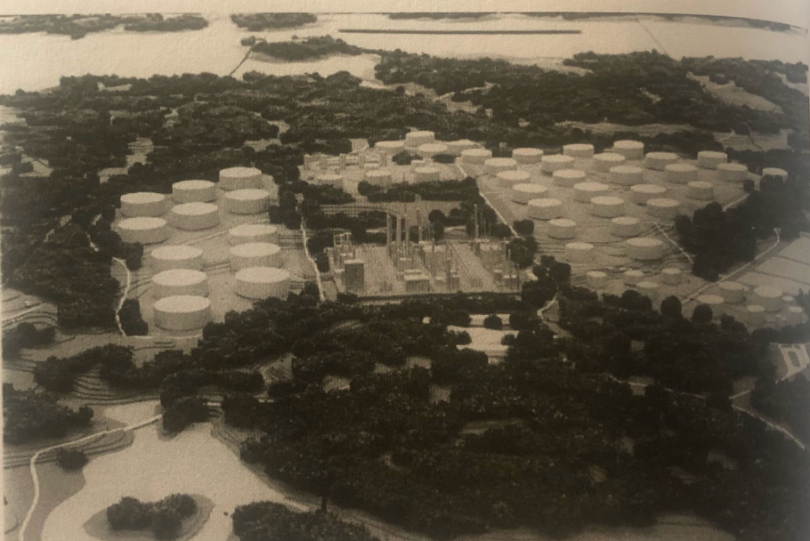 A mockup of the proposed oil refinery at the Isle of Shoals.