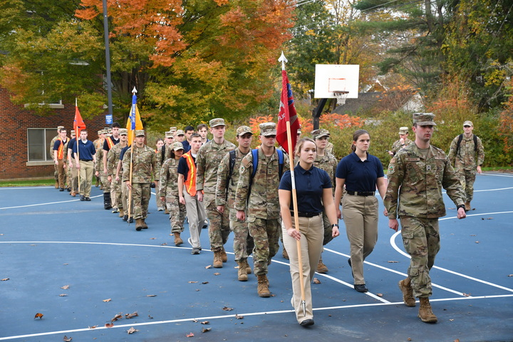 Cadets wearing OCP(Operational Camouflage Patterns) during a typical lab day where they teach drill or marching.