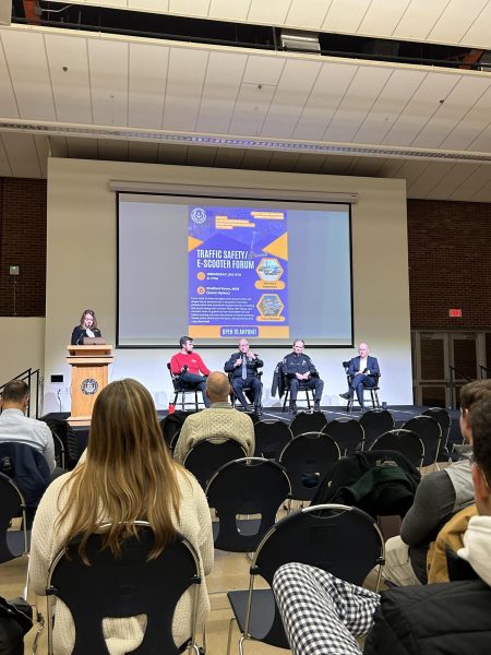 University officials conversed with UNH Student Body President, Joseph Skehan, and the general student population on the issue of electric scooters on campus