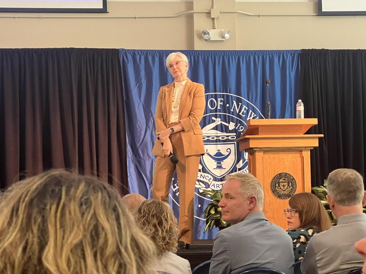 President Elizabeth Chilton taking questions at her first community forum at UNH.